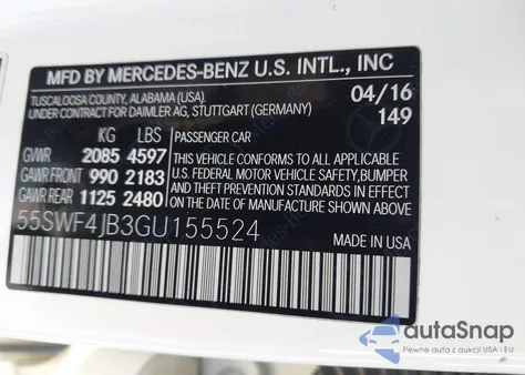 2016 Mercedes-Benz C 300 Luxury/Sport z USA, uszkodzony, nr VIN 55SWF4JB3GU155524